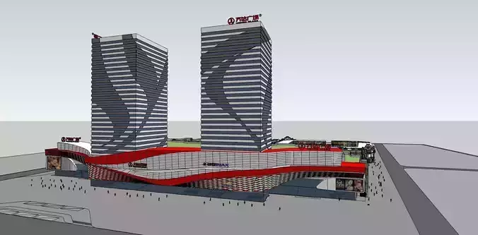 highrise building with bazar shops sketchup 3d model 3D model