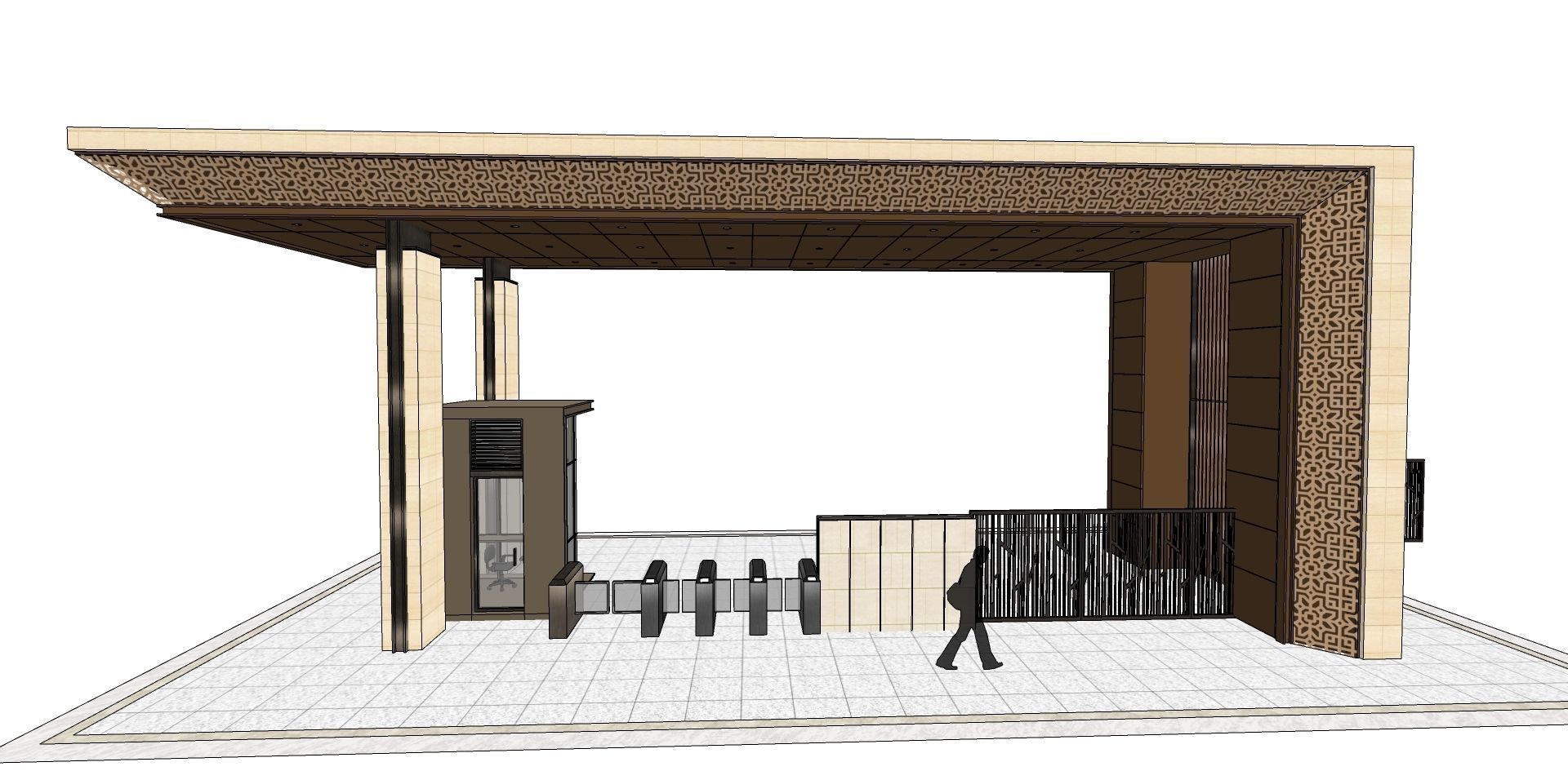 Small gate house with check post 3D model_3