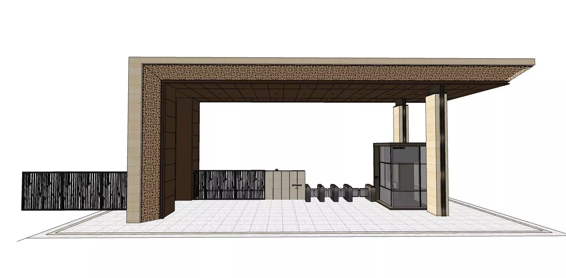Small gate house with check post 3D model_0