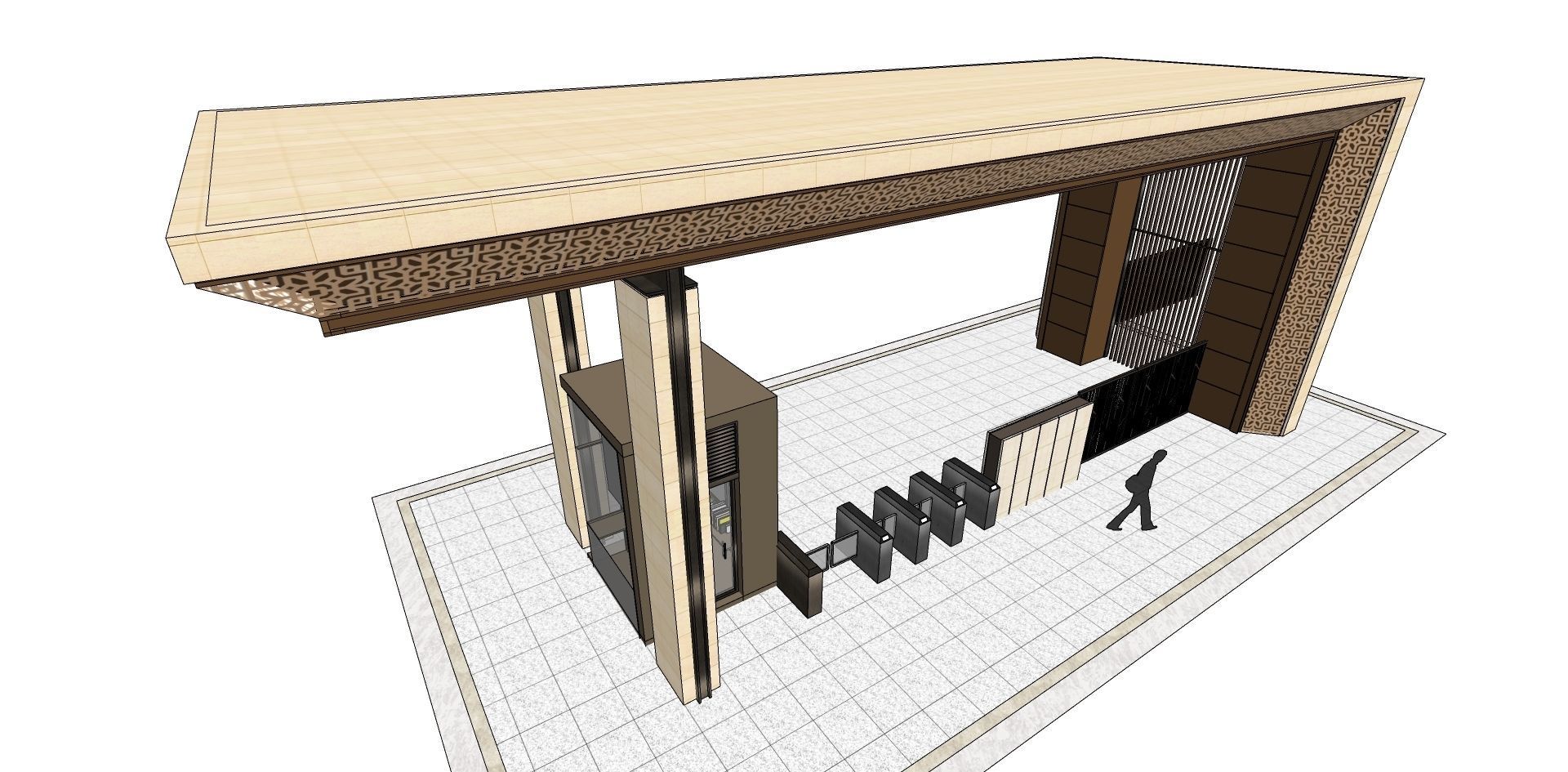 Small gate house with check post 3D model_2