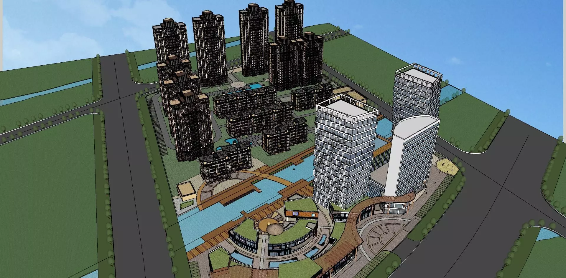 small and large highrise classical buildings 3d sketchup model 3D model_0