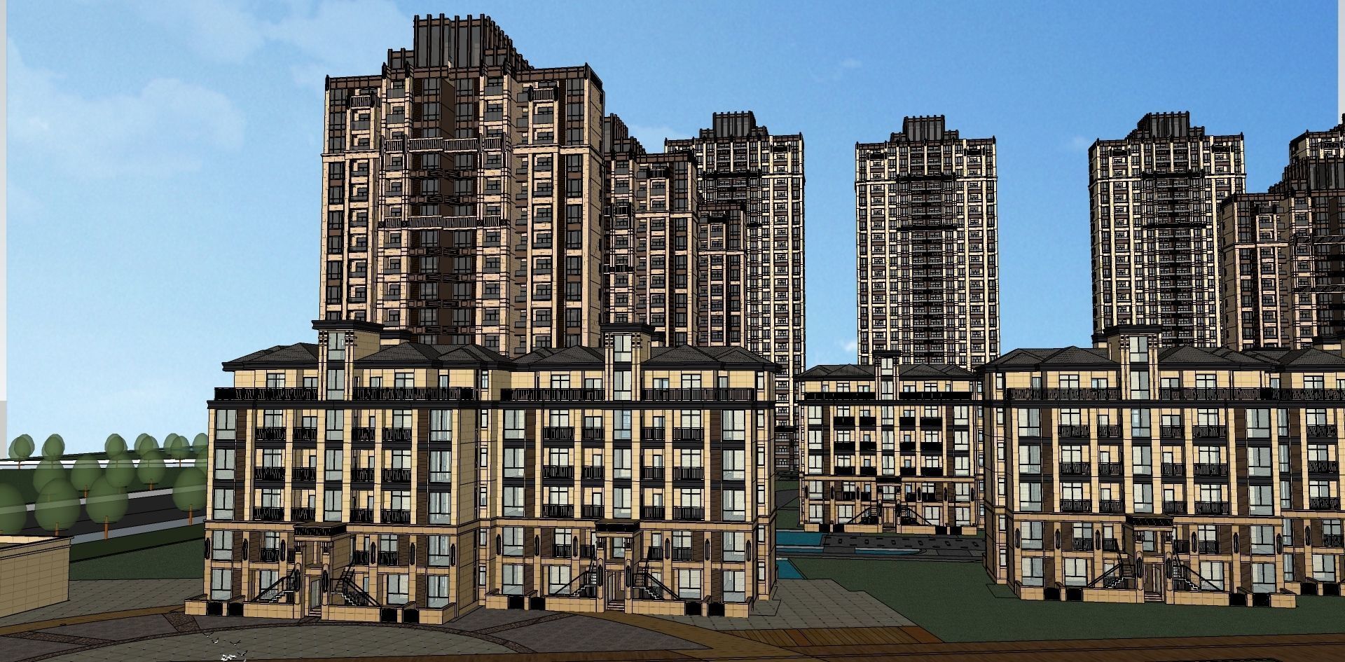 small and large highrise classical buildings 3d sketchup model 3D model_3