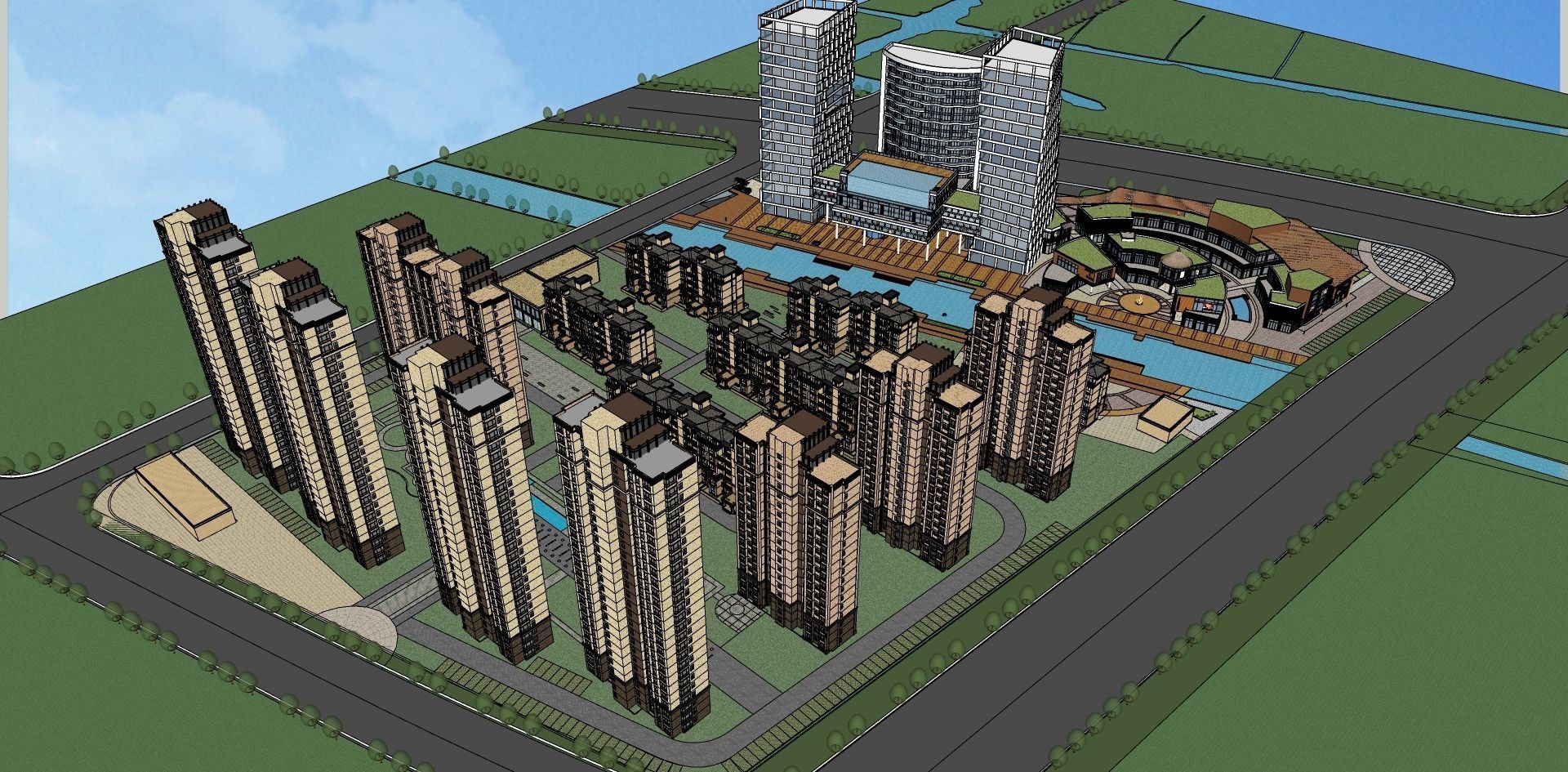 small and large highrise classical buildings 3d sketchup model 3D model_1