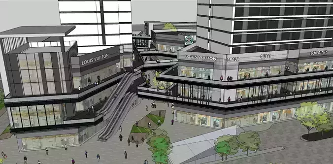 modern highrise with shops on podium  sketchup 3d model