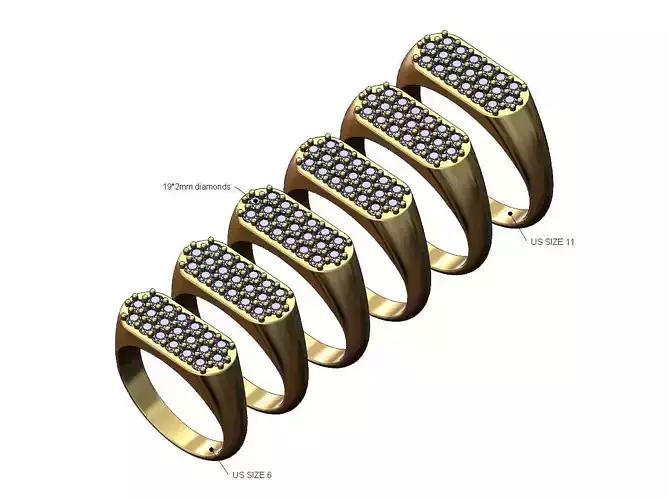 Diamond slot shaped signet ring US sizes 6to11 3D print model