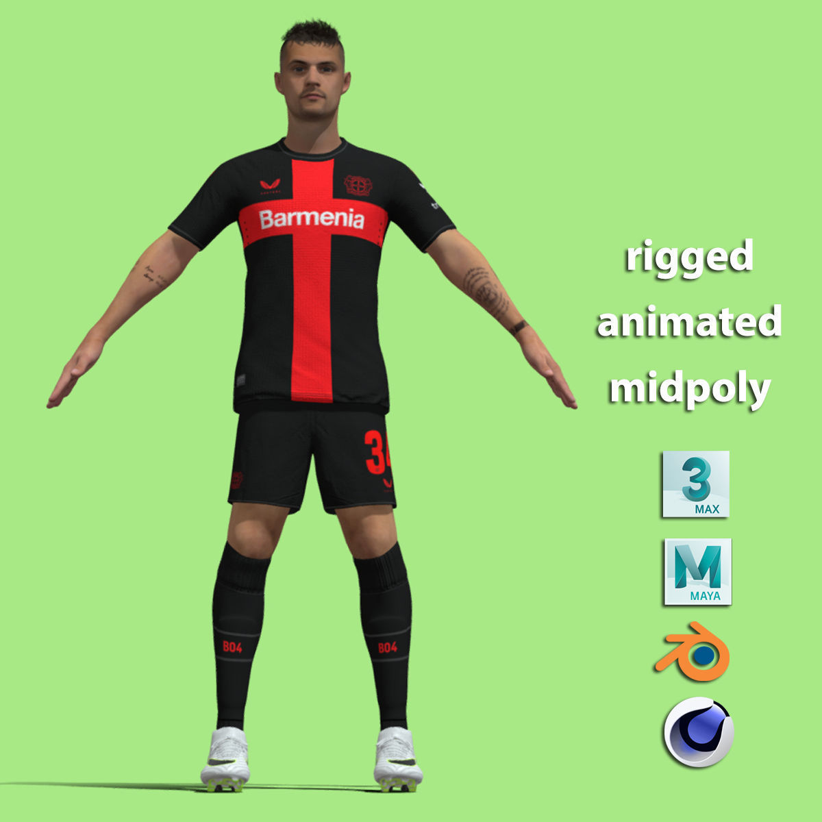 T-Pose Rigged Granit Xhaka Leverkusen 3D model_2