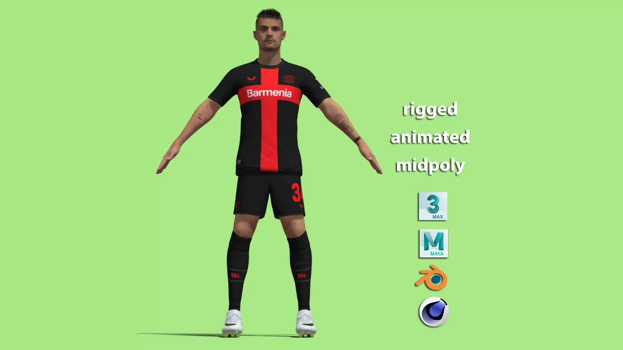 T-Pose Rigged Granit Xhaka Leverkusen 3D model_0