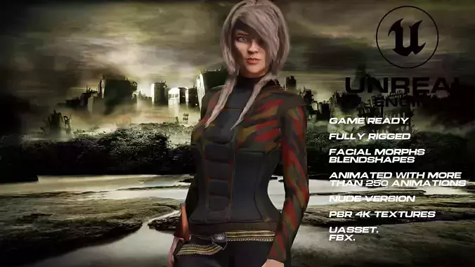 apocalyptic girl full rigged - game ready - animated - nude 