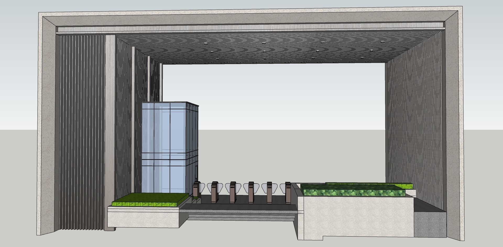 traditional modern pedestrian entrance main gate 3D model_1