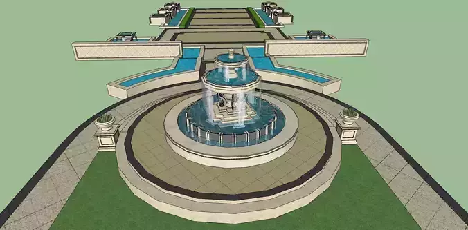 classical fountain along park sketchup model 3D model