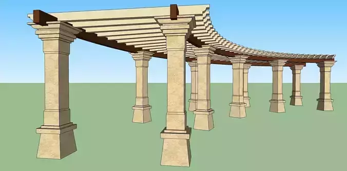 wooden curve pargola sketchup model