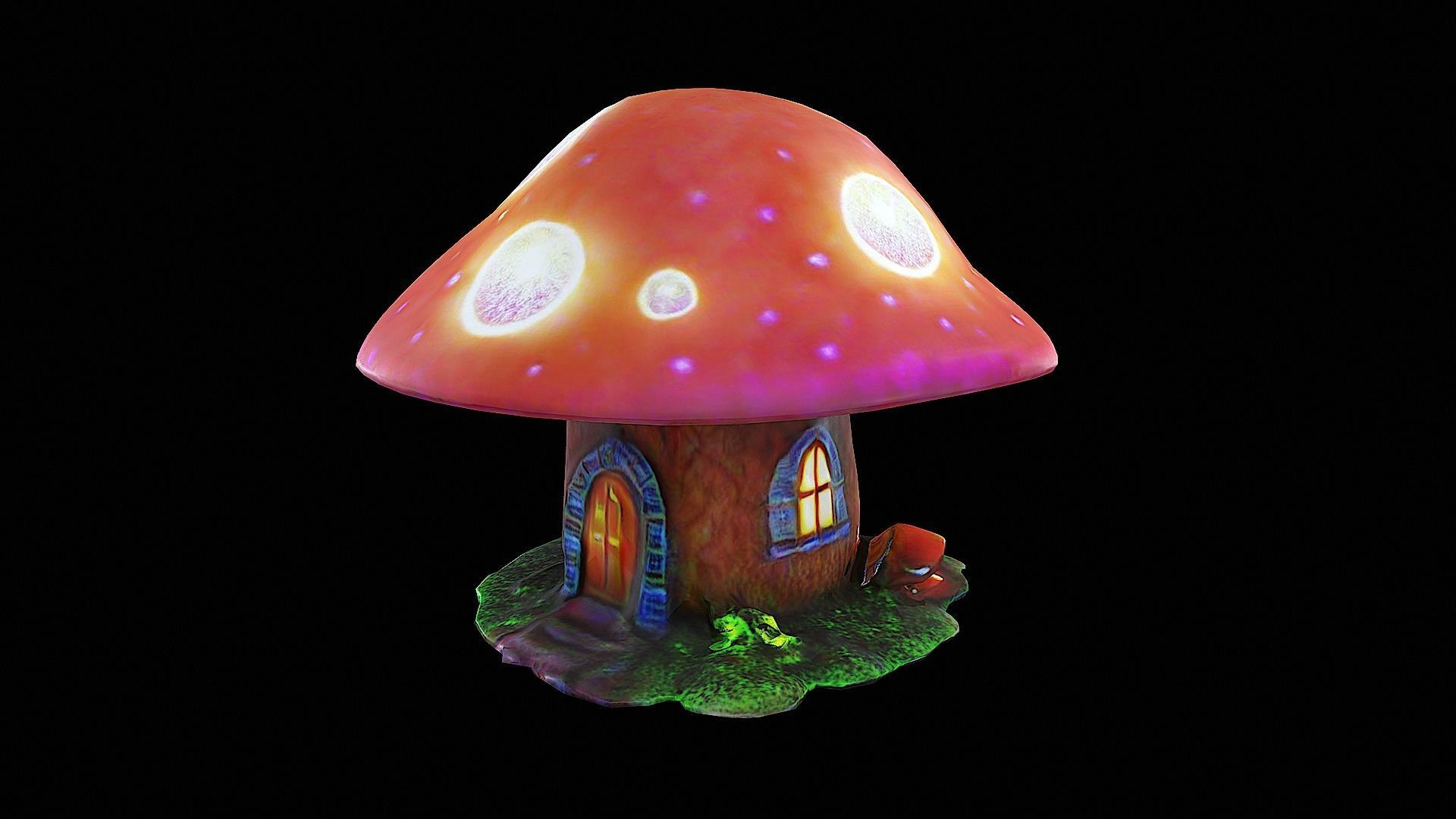 bioluminescent mushroom house Low-poly 3D model_5