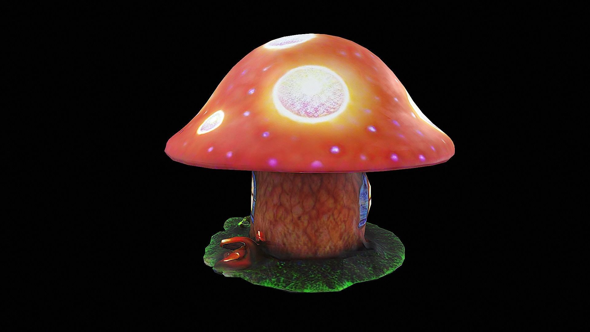 bioluminescent mushroom house Low-poly 3D model_3