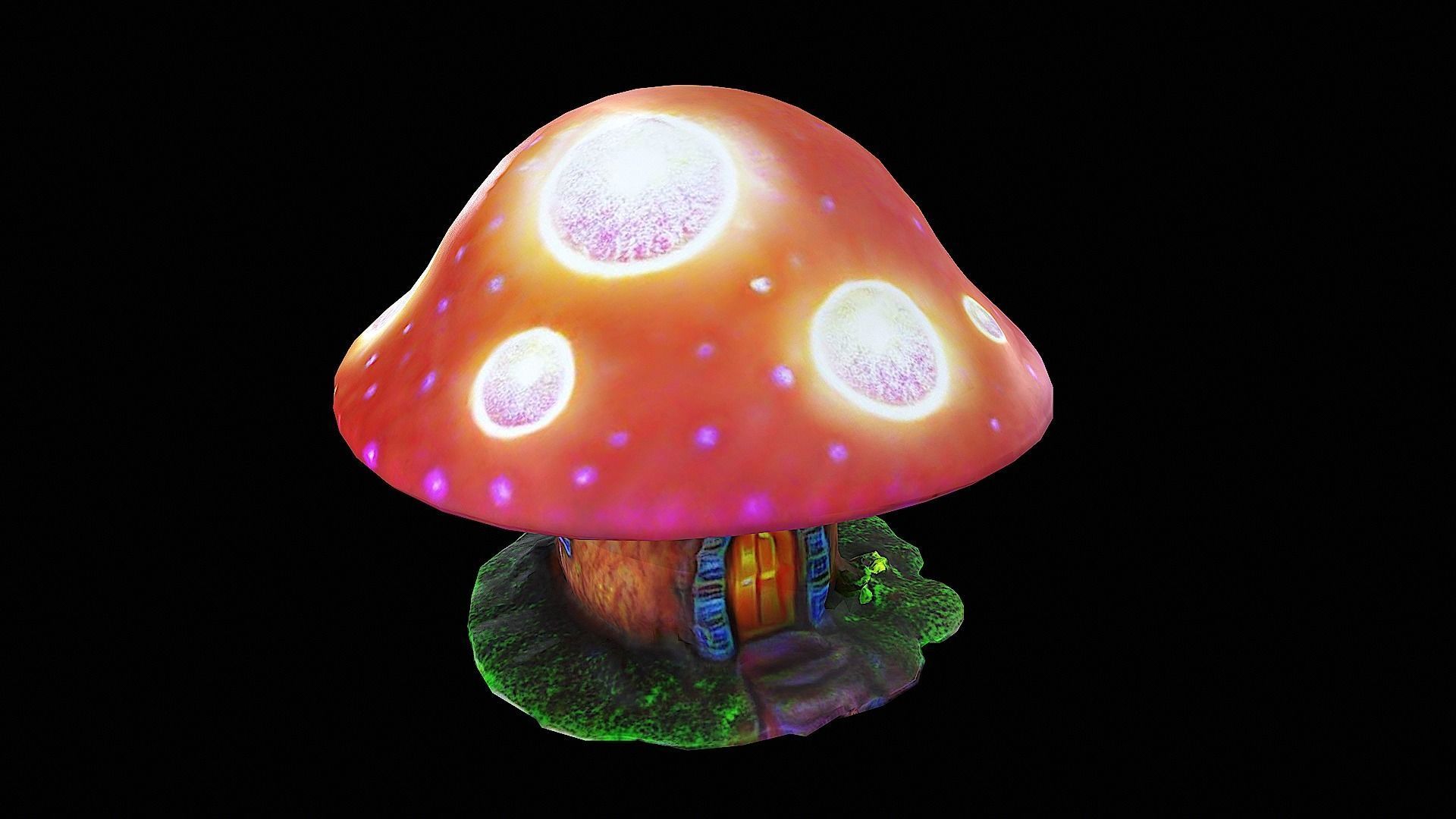bioluminescent mushroom house Low-poly 3D model_6