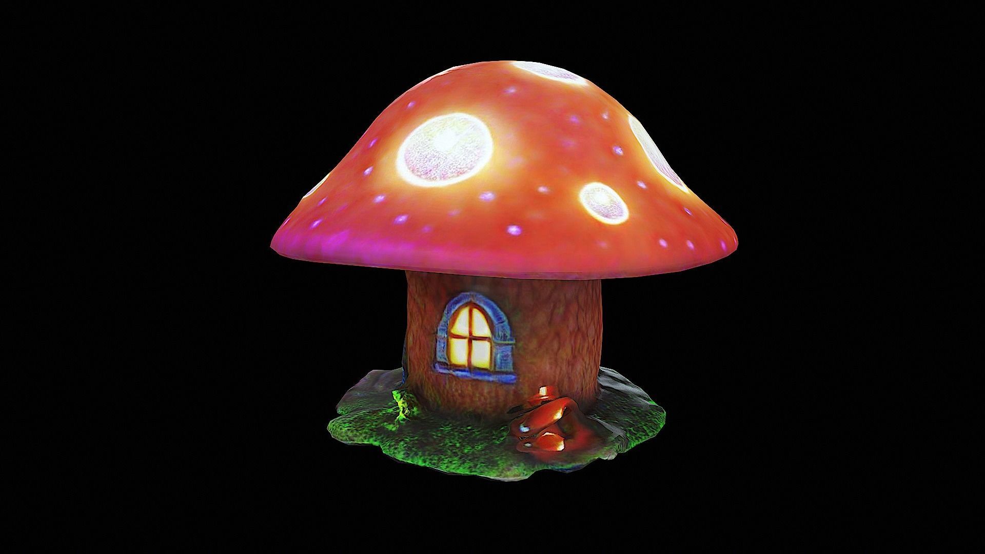 bioluminescent mushroom house Low-poly 3D model_4