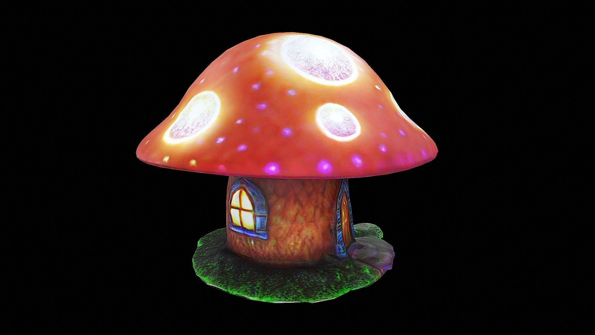 bioluminescent mushroom house Low-poly 3D model_1