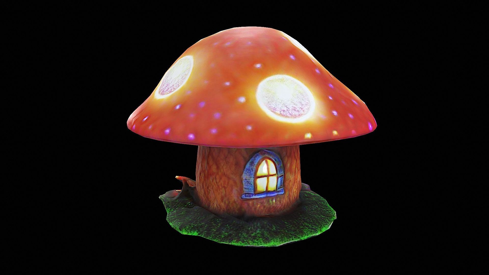bioluminescent mushroom house Low-poly 3D model_2