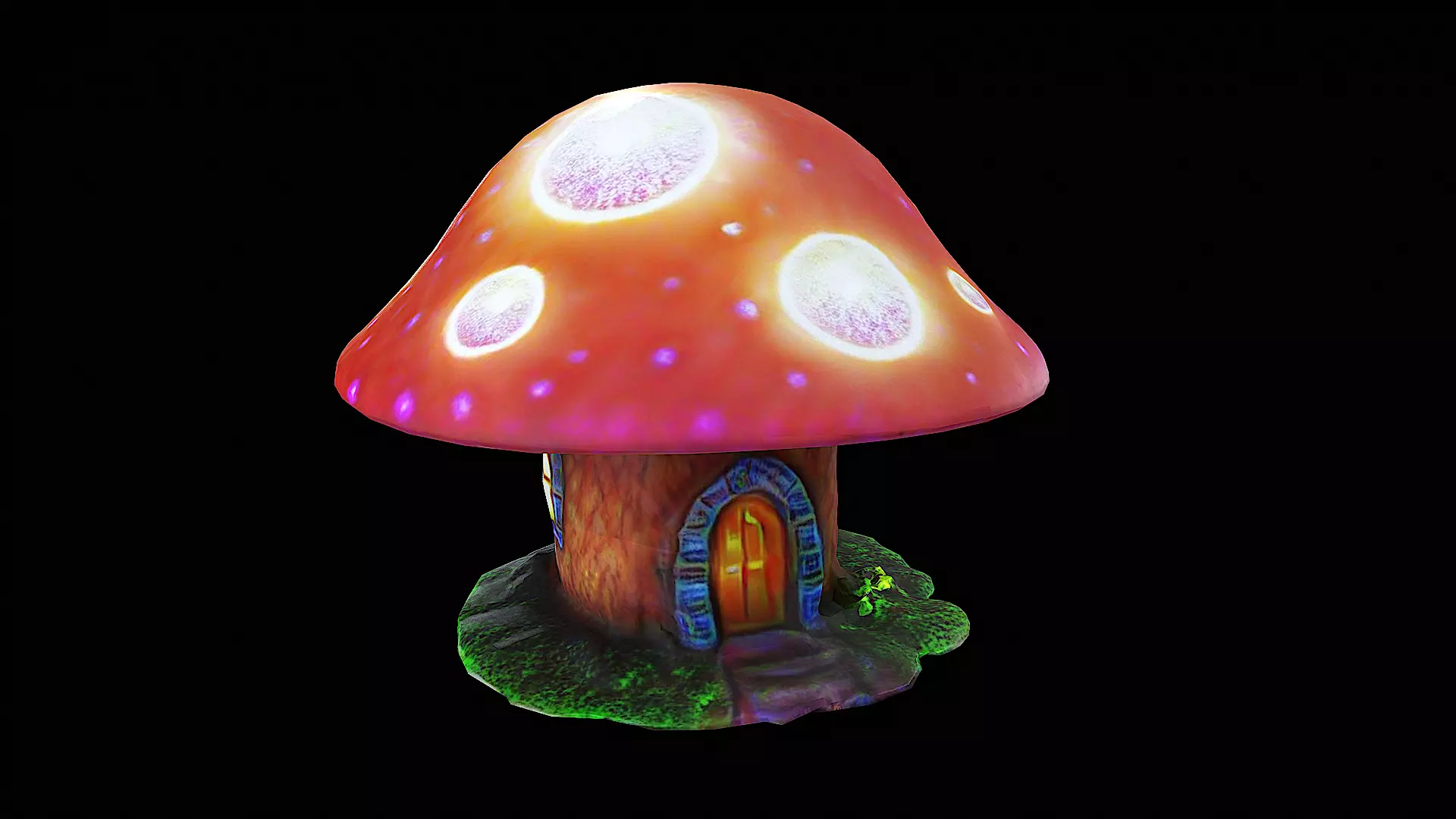 bioluminescent mushroom house Low-poly 3D model_0