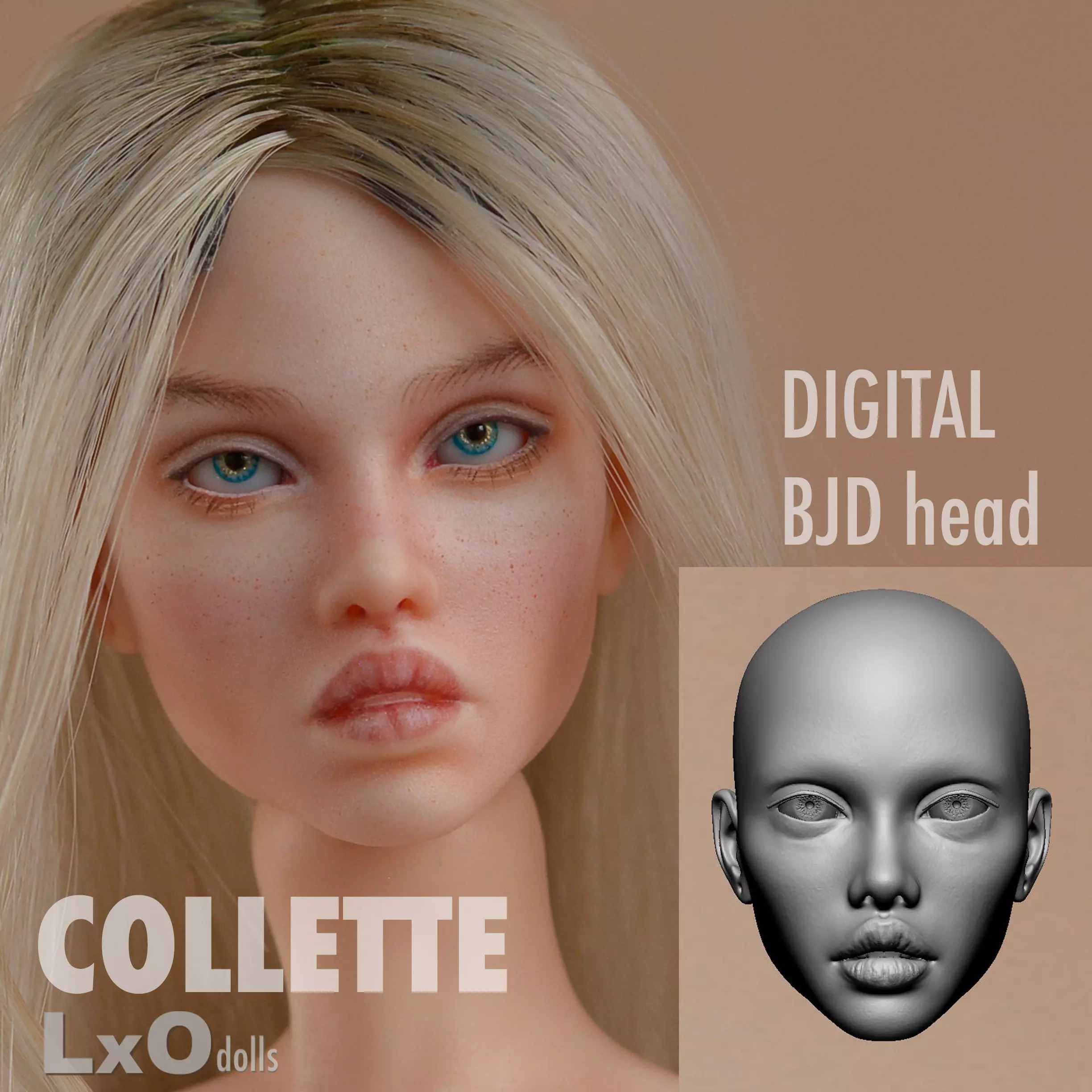 BJD doll Head Female Character Teenager 3D print - COLLETTE 3D print model_0