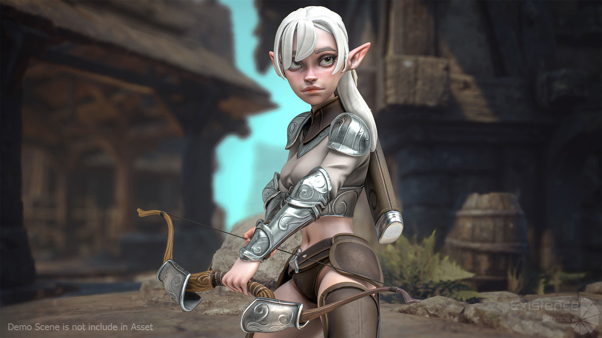 Elf Selena - Heroes Fantasy Female - Bow Medieval Girl - 42 Low-poly 3D model_9