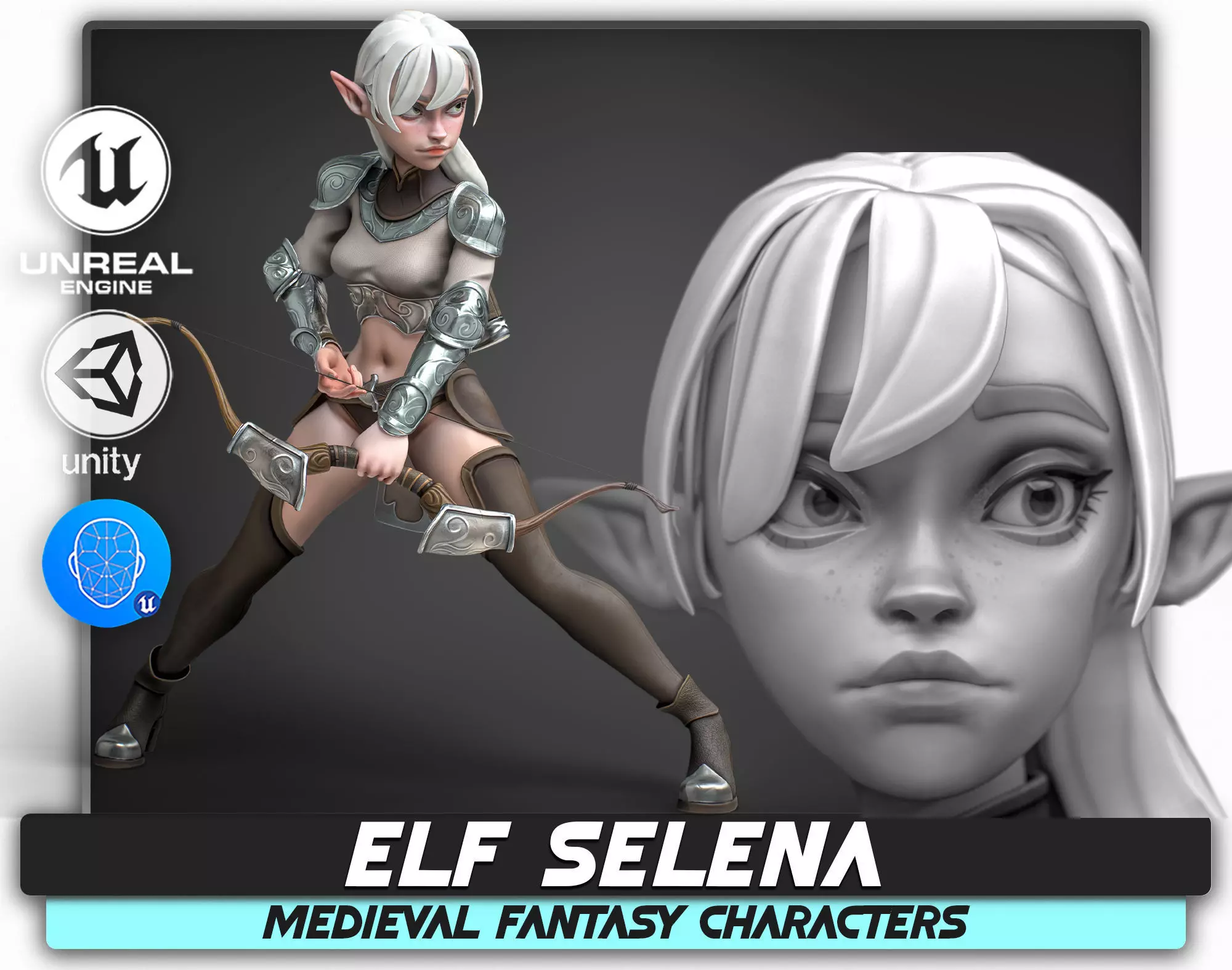 Elf Selena - Heroes Fantasy Female - Bow Medieval Girl - 42 Low-poly 3D model_0