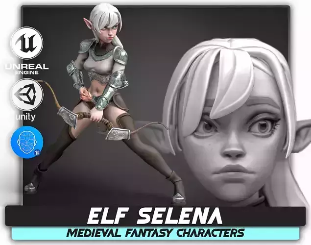 Elf Selena - Heroes Fantasy Female - Bow Medieval Girl - 42 Low-poly 3D model