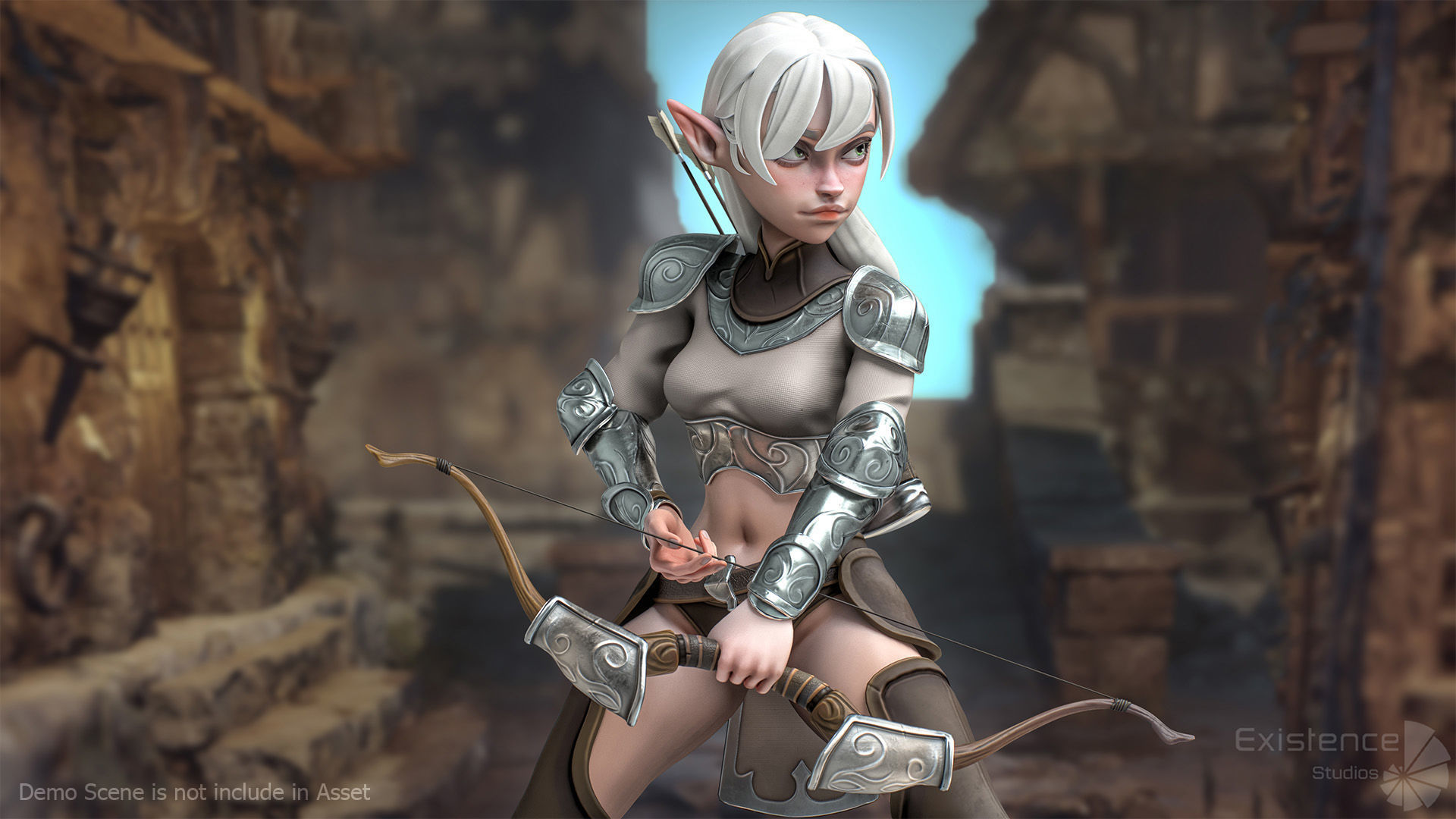 Elf Selena - Heroes Fantasy Female - Bow Medieval Girl - 42 Low-poly 3D model_8