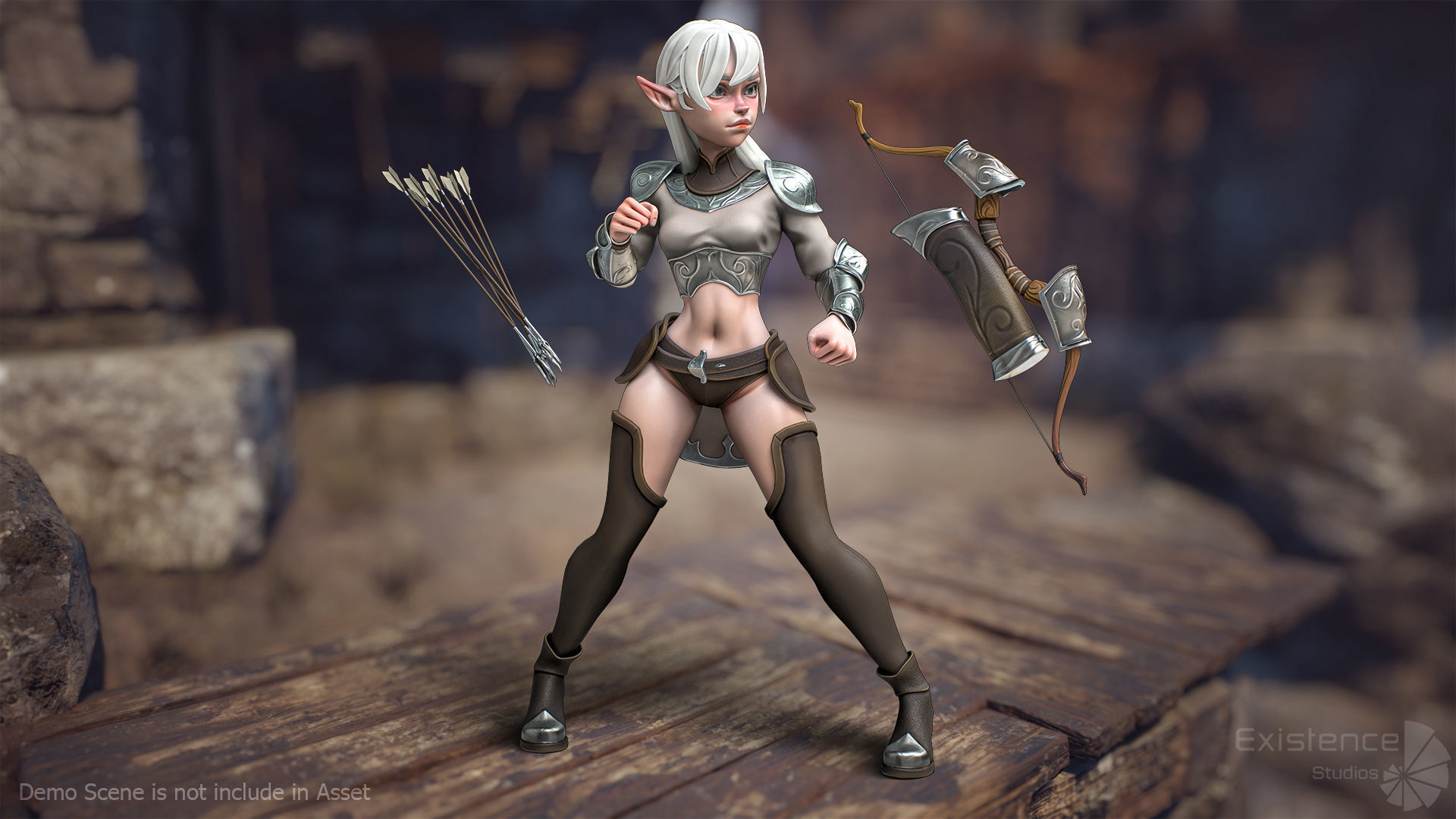 Elf Selena - Heroes Fantasy Female - Bow Medieval Girl - 42 Low-poly 3D model_6