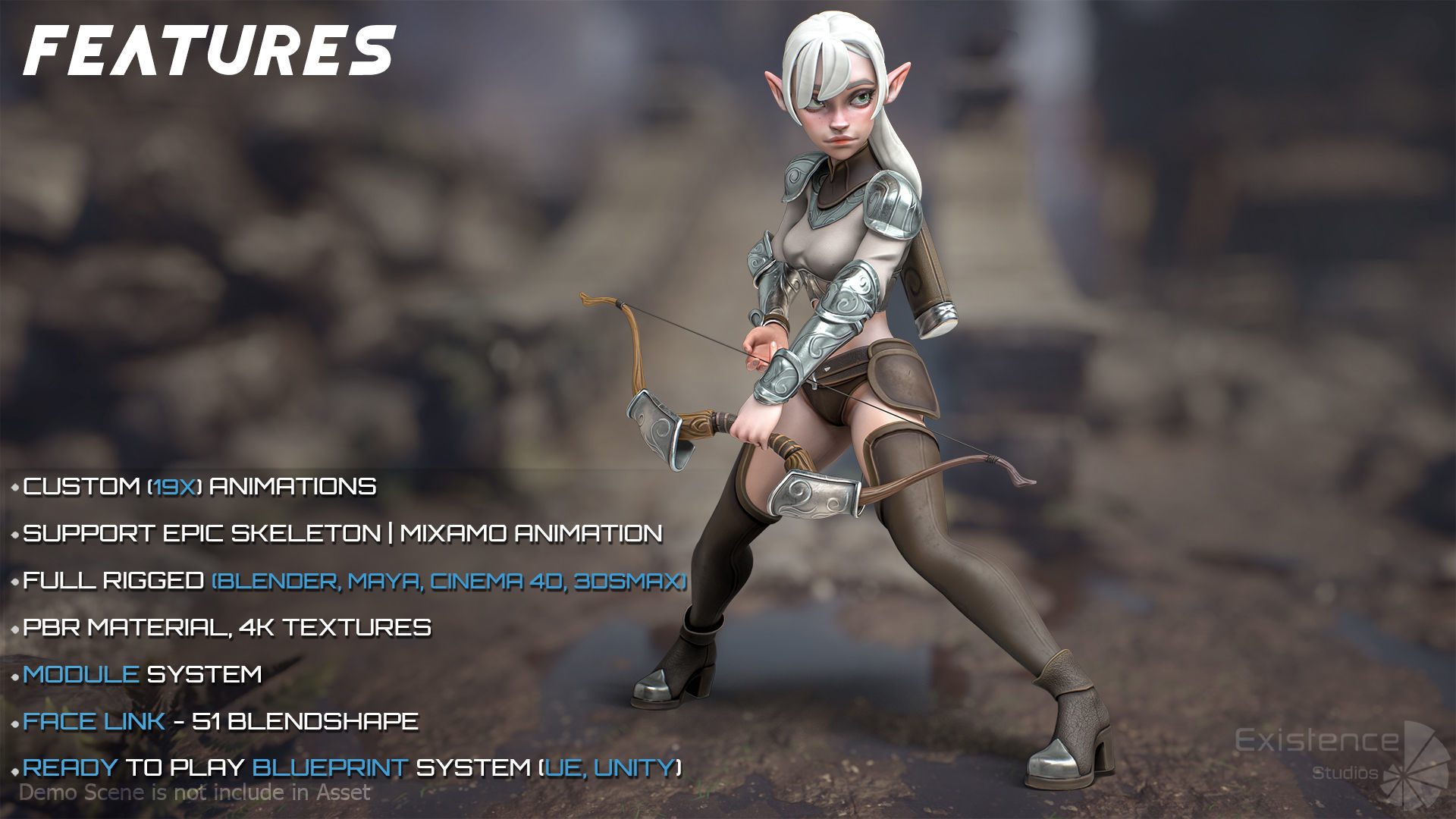 Elf Selena - Heroes Fantasy Female - Bow Medieval Girl - 42 Low-poly 3D model_5