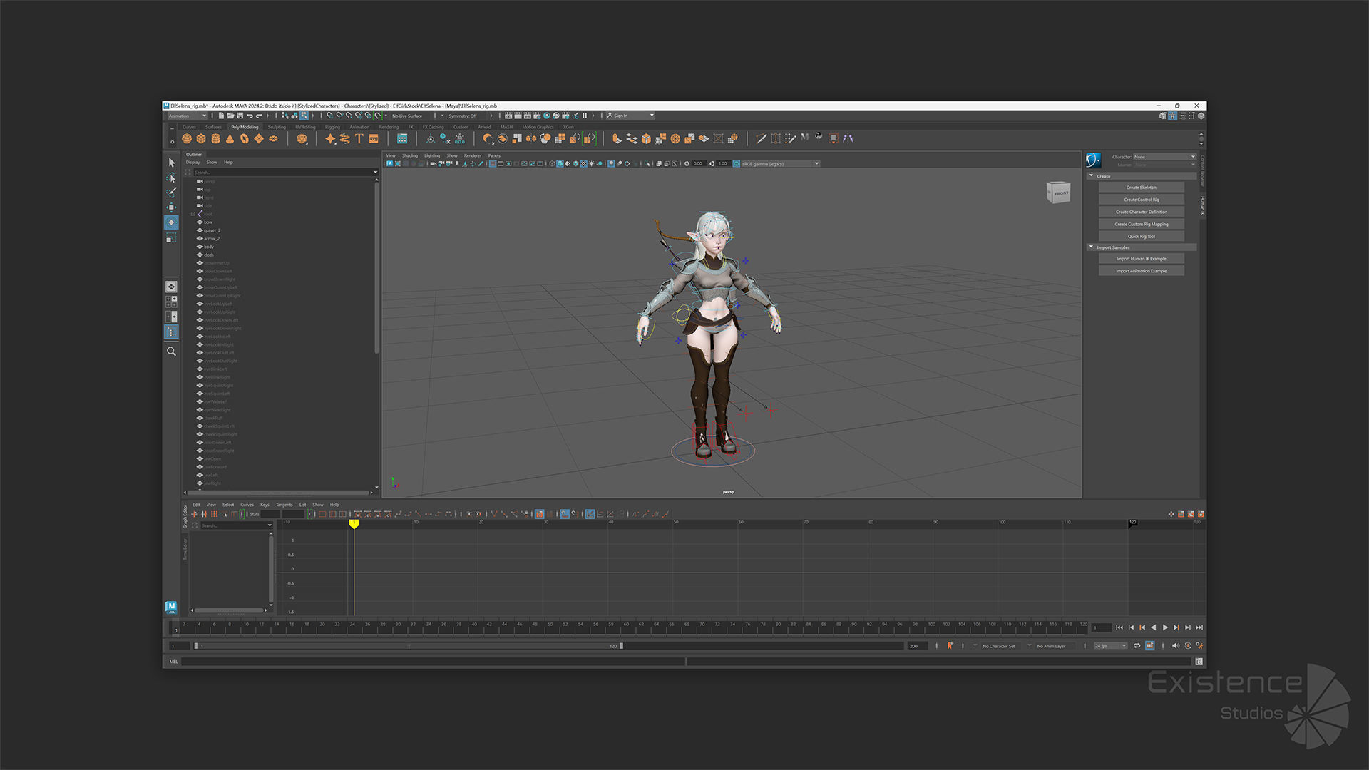 Elf Selena - Heroes Fantasy Female - Bow Medieval Girl - 42 Low-poly 3D model_18