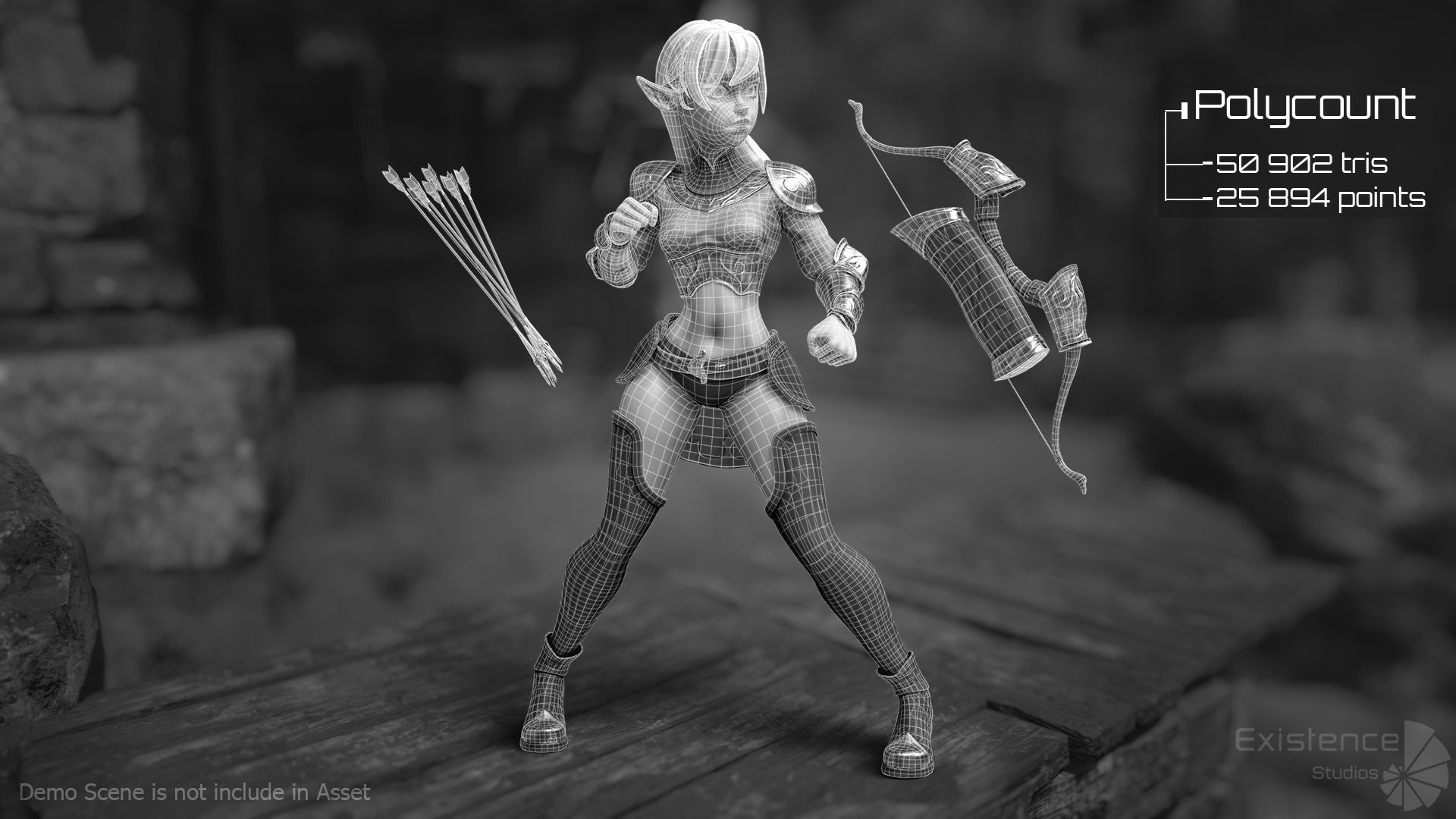 Elf Selena - Heroes Fantasy Female - Bow Medieval Girl - 42 Low-poly 3D model_7