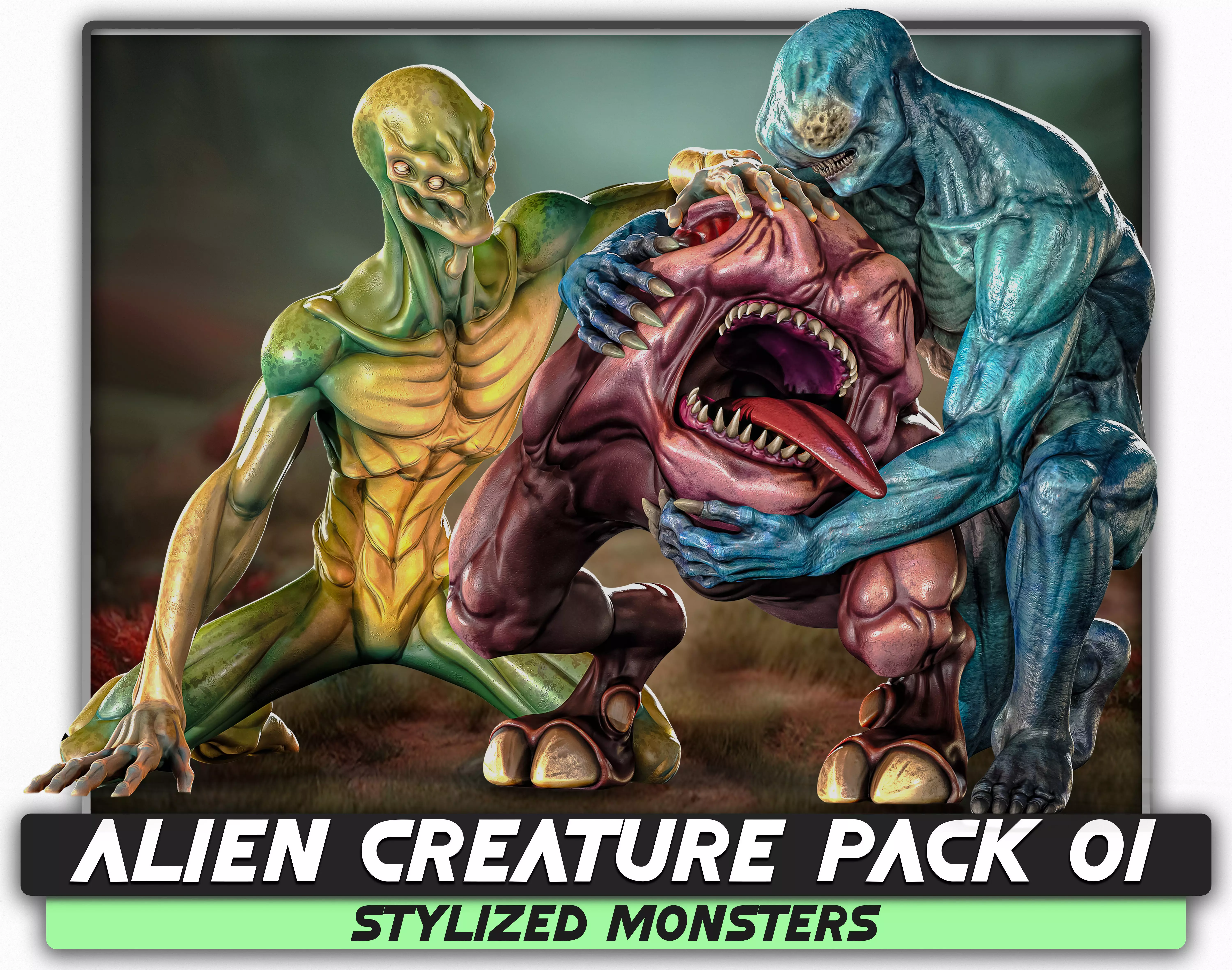Alien Creature Pack 01 - Stylized Monsters - Fantasy UFO - 41 3D Model Collection_0