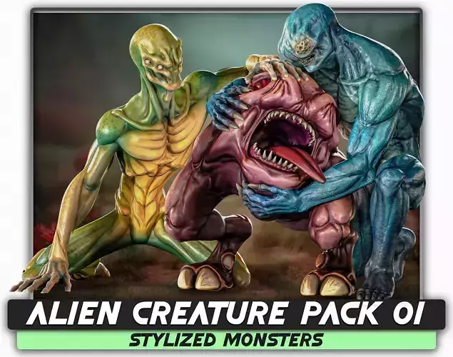 Alien Creature Pack 01 - Stylized Monsters - Fantasy UFO - 41 3D Model Collection