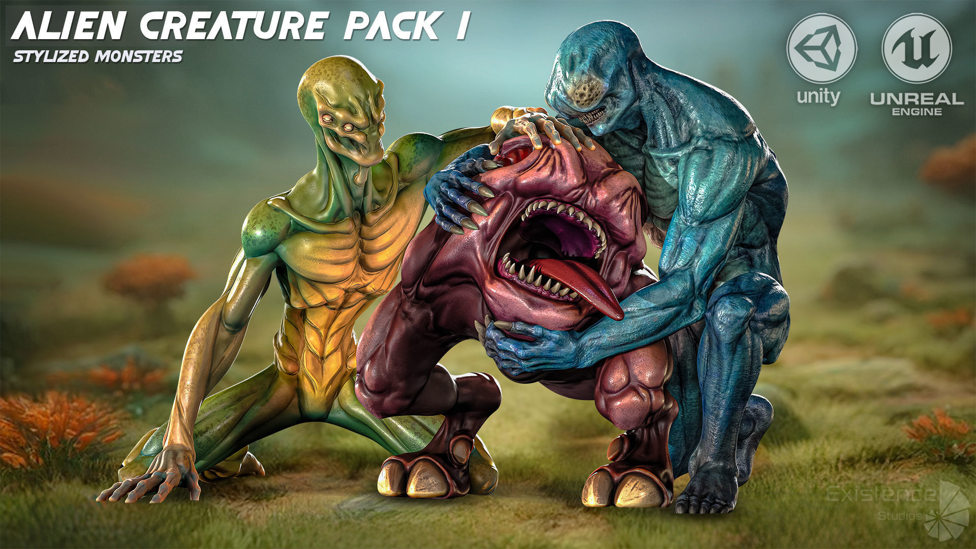 Alien Creature Pack 01 - Stylized Monsters - Fantasy UFO - 41 3D Model Collection_6