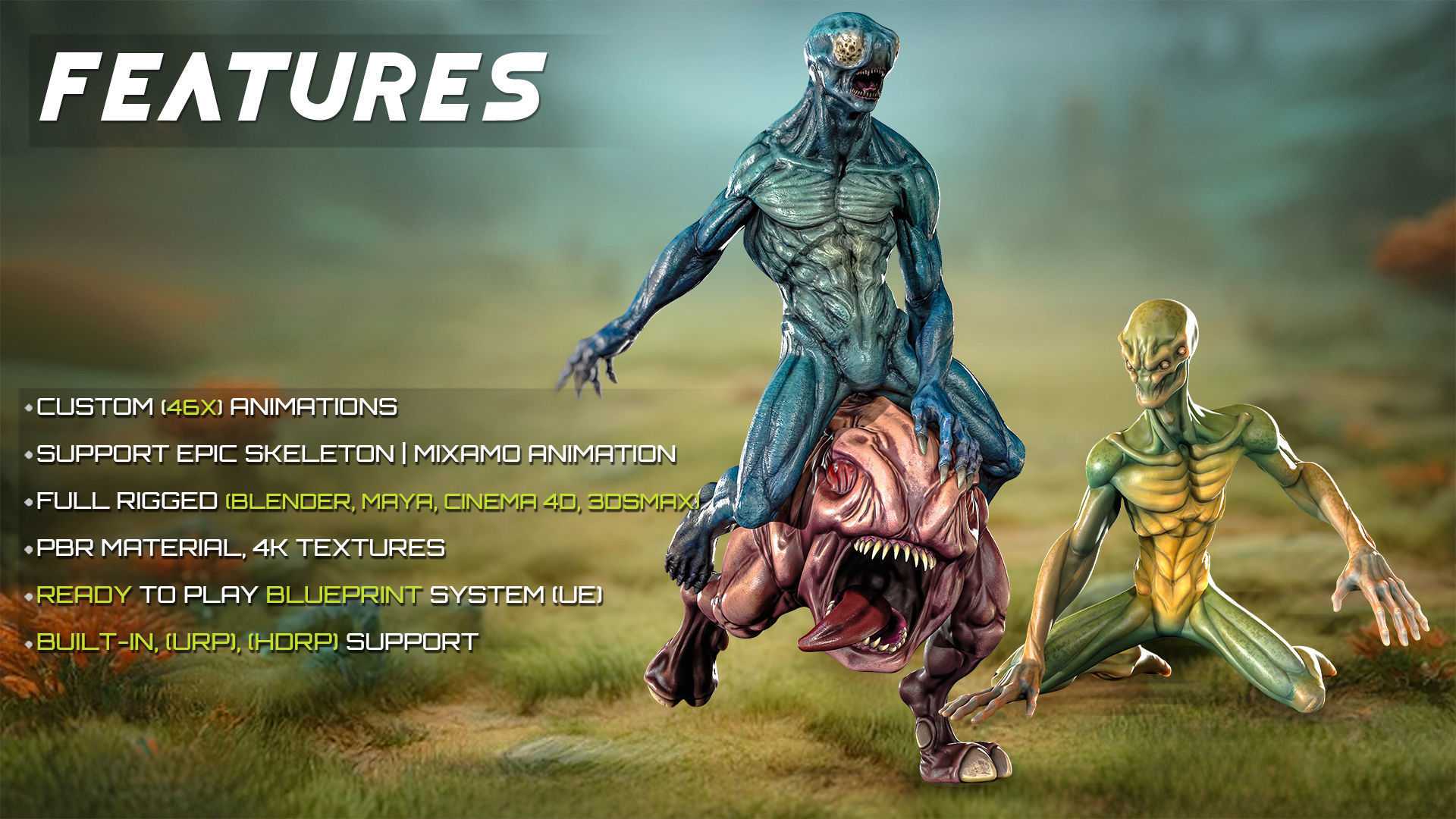 Alien Creature Pack 01 - Stylized Monsters - Fantasy UFO - 41 3D Model Collection_7