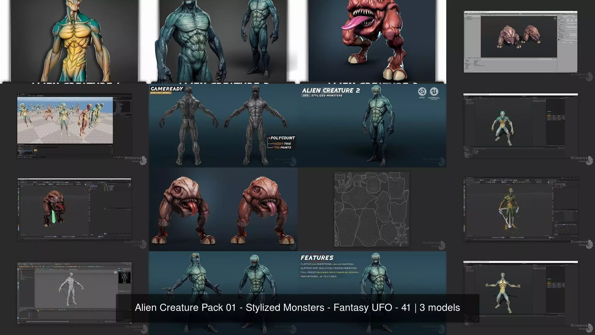 Alien Creature Pack 01 - Stylized Monsters - Fantasy UFO - 41 3D Model Collection_5
