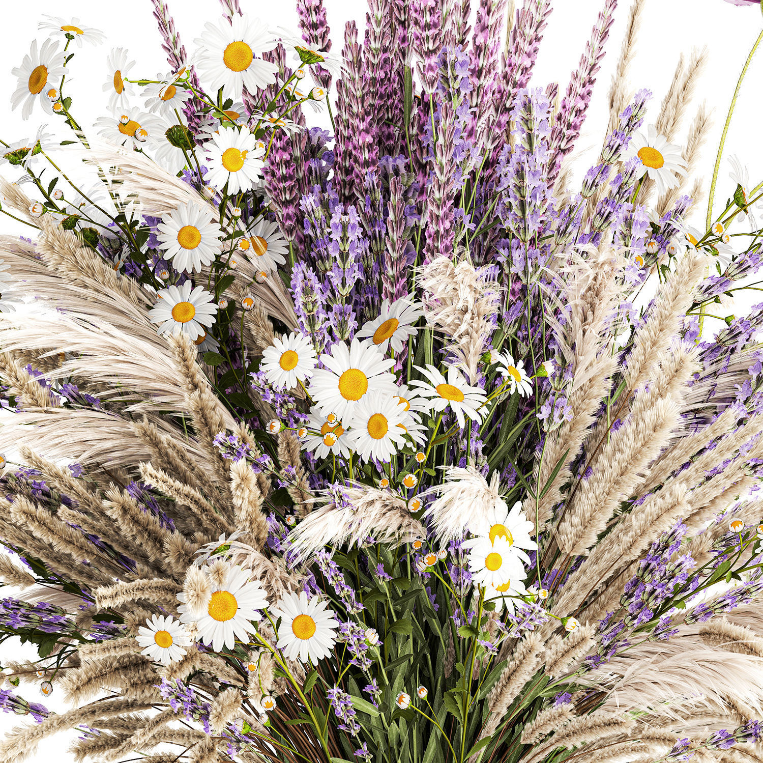 Bouquet of wildflowers lavender chamomile poppy pampas 417 3D model_11