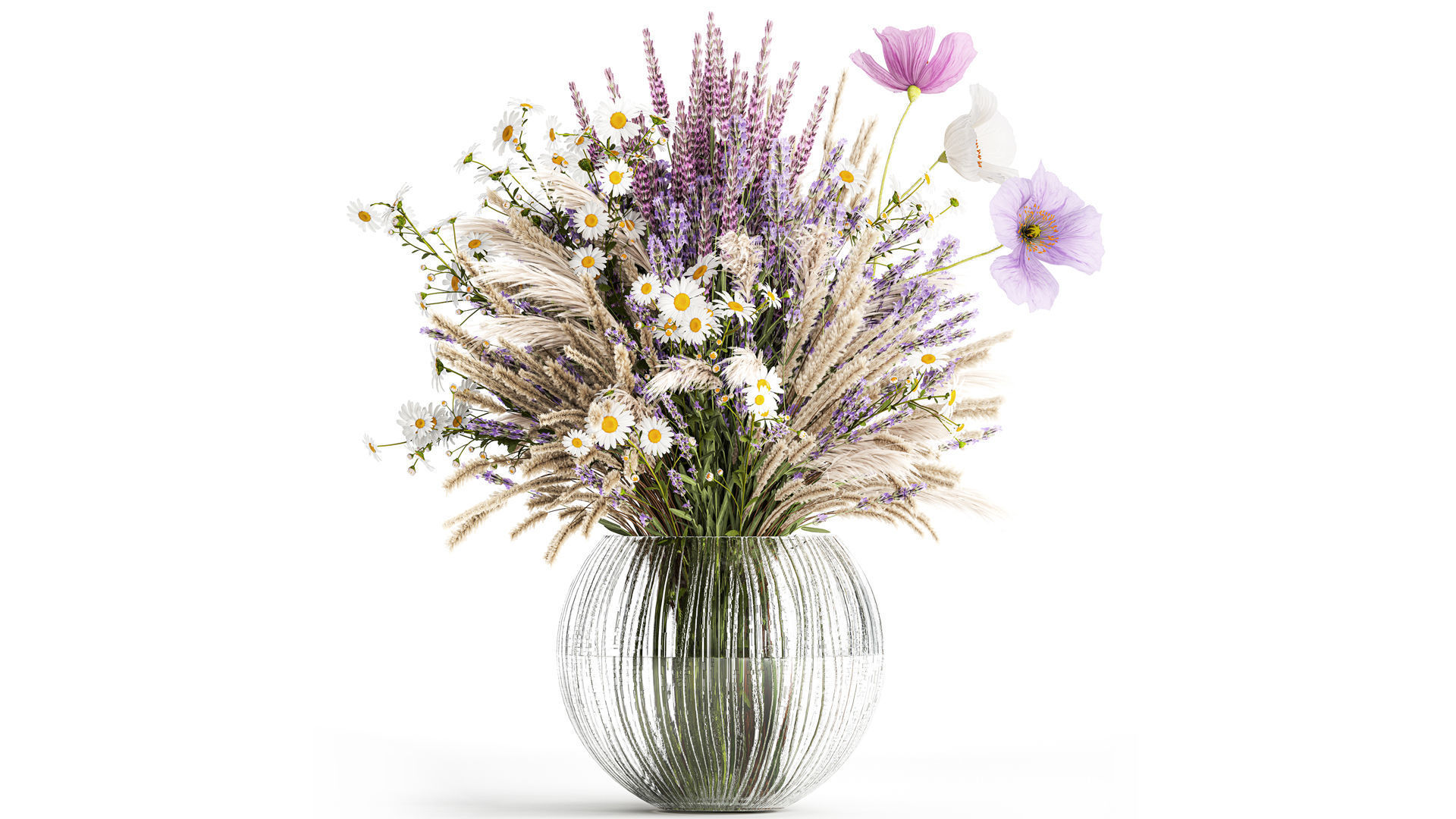 Bouquet of wildflowers lavender chamomile poppy pampas 417 3D model_1