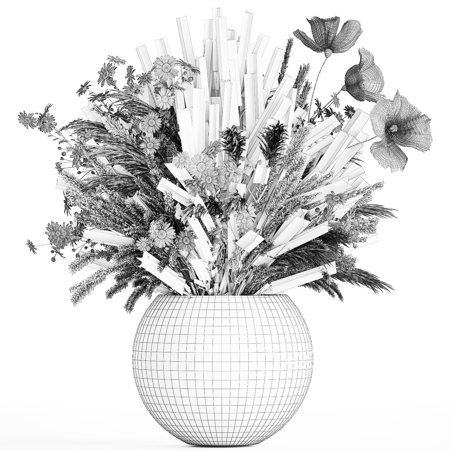 Bouquet of wildflowers lavender chamomile poppy pampas 417 3D model_12