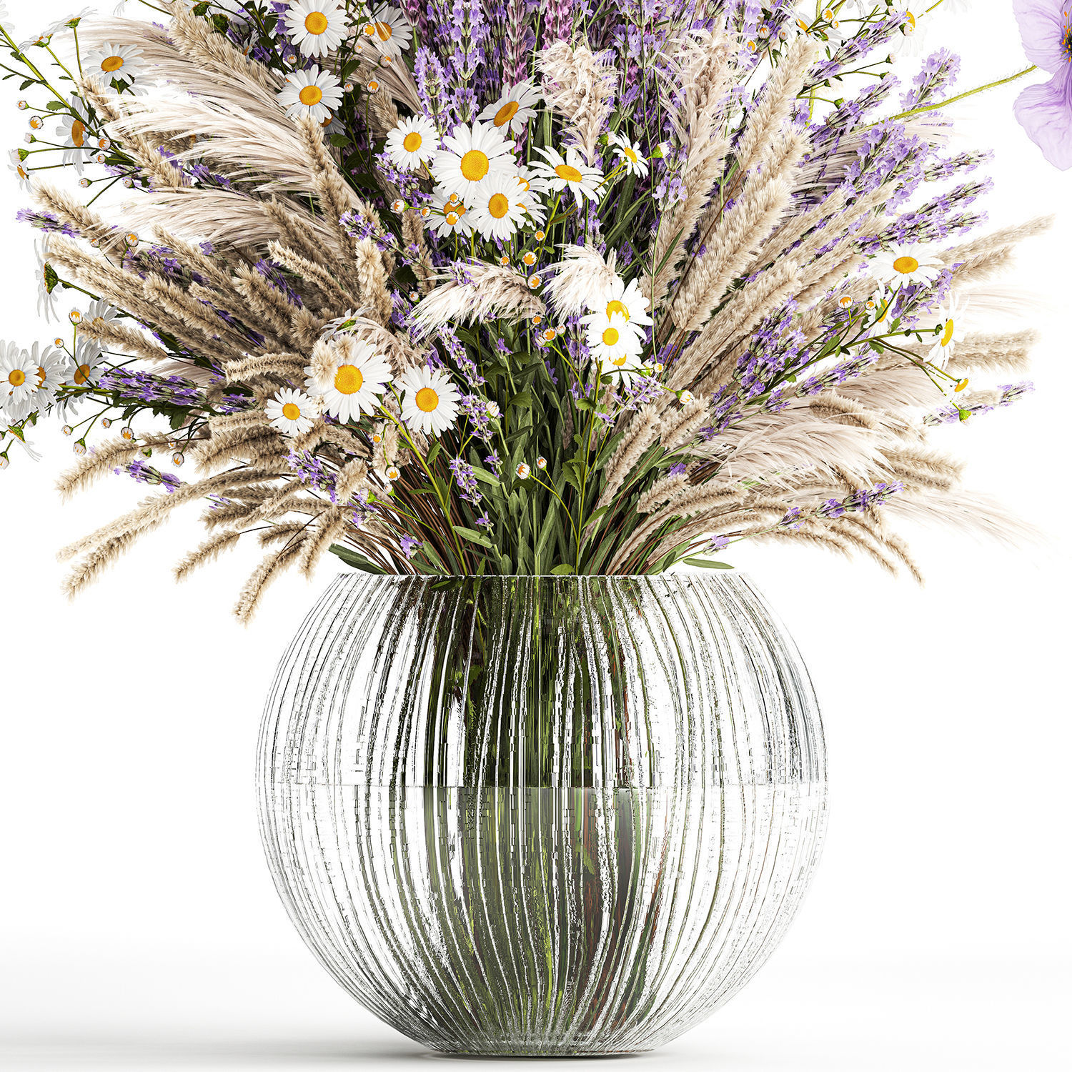 Bouquet of wildflowers lavender chamomile poppy pampas 417 3D model_10