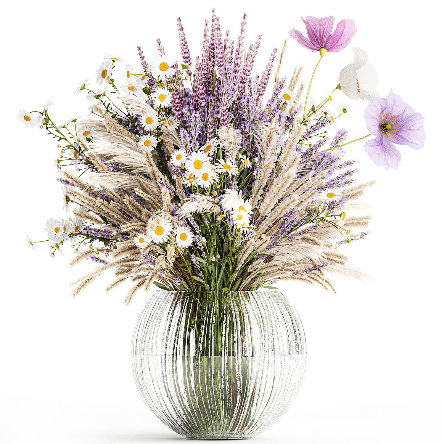 Bouquet of wildflowers lavender chamomile poppy pampas 417 3D model_7