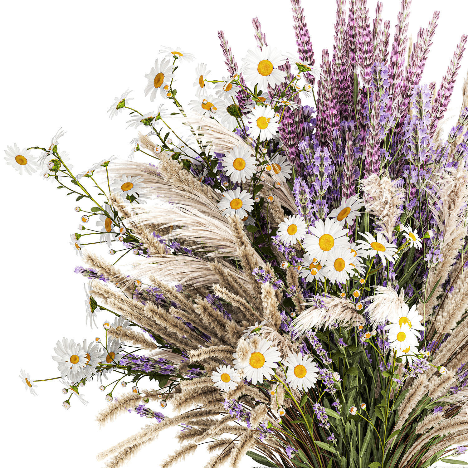 Bouquet of wildflowers lavender chamomile poppy pampas 417 3D model_9