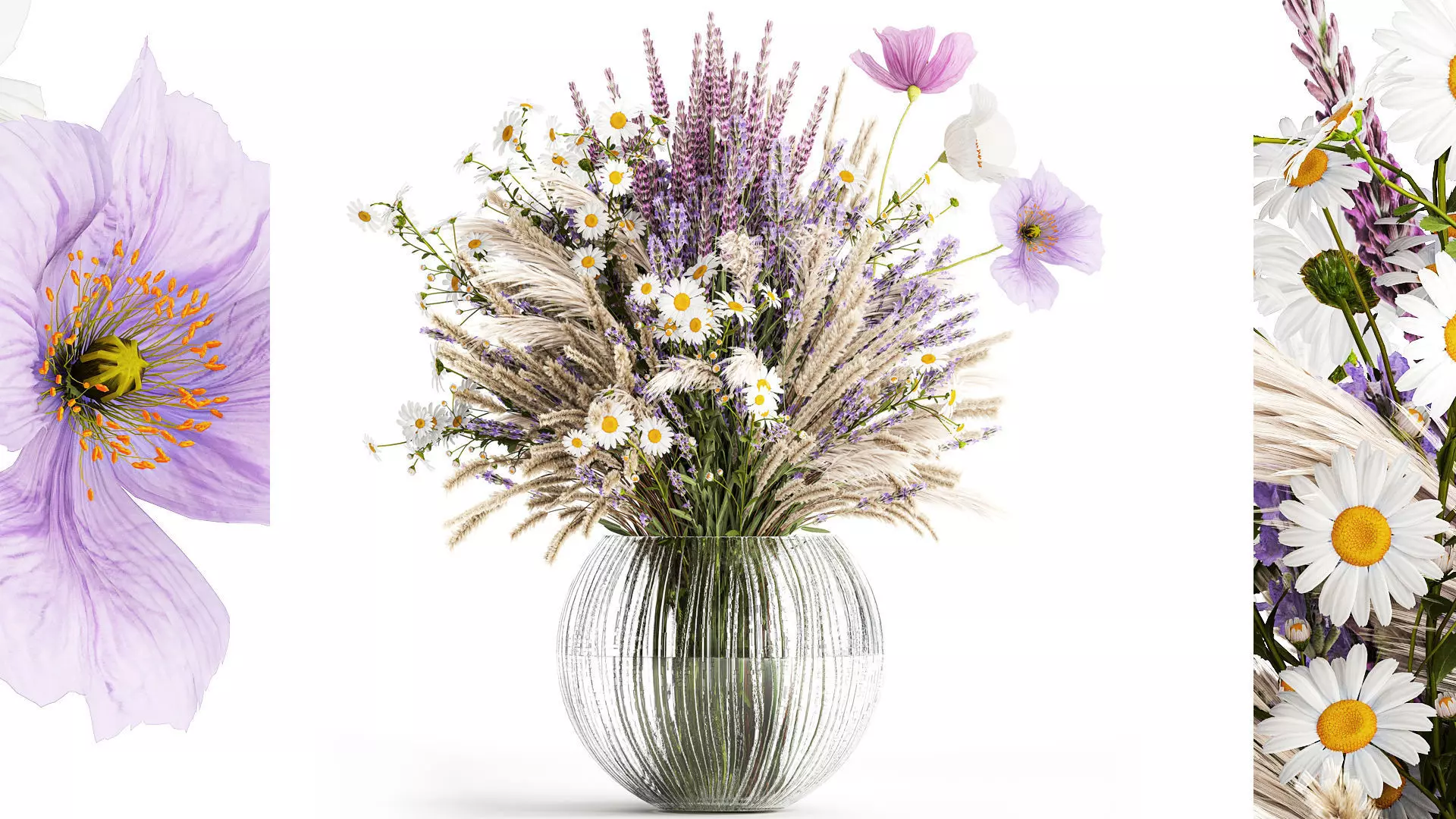 Bouquet of wildflowers lavender chamomile poppy pampas 417 3D model_0