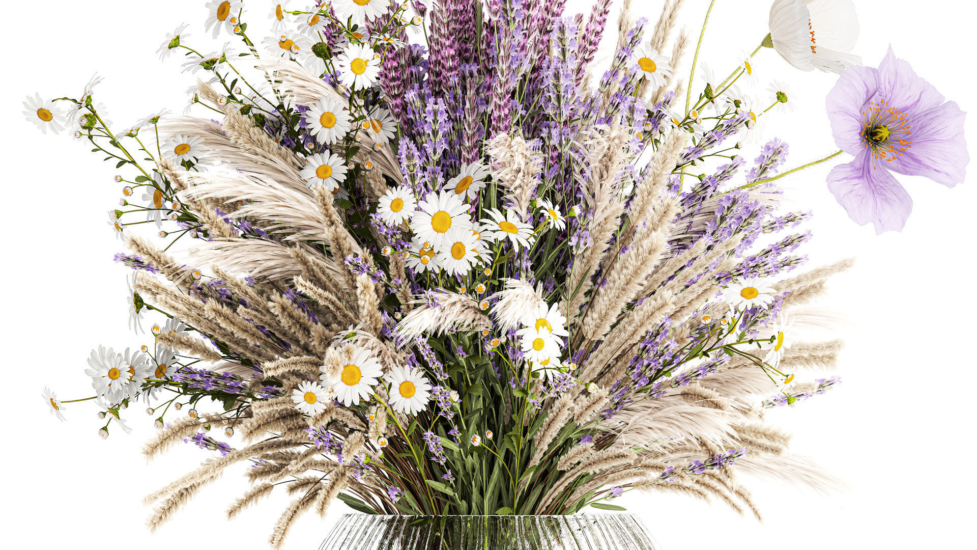 Bouquet of wildflowers lavender chamomile poppy pampas 417 3D model_2