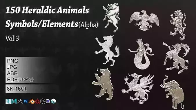 150 Heraldic Animals Symbol and Element V3 3D model