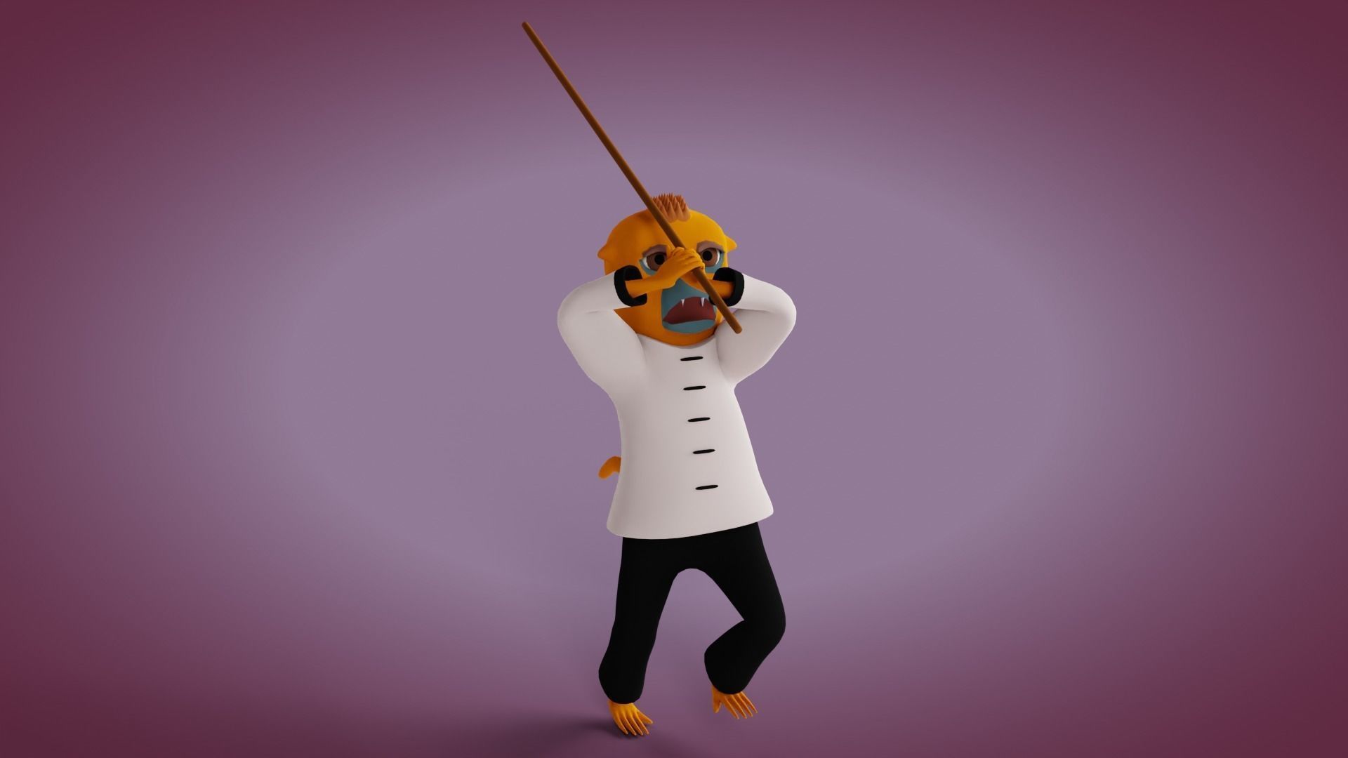 Rigged Kung-fu Warrior Monkey Low-poly 3D model_11