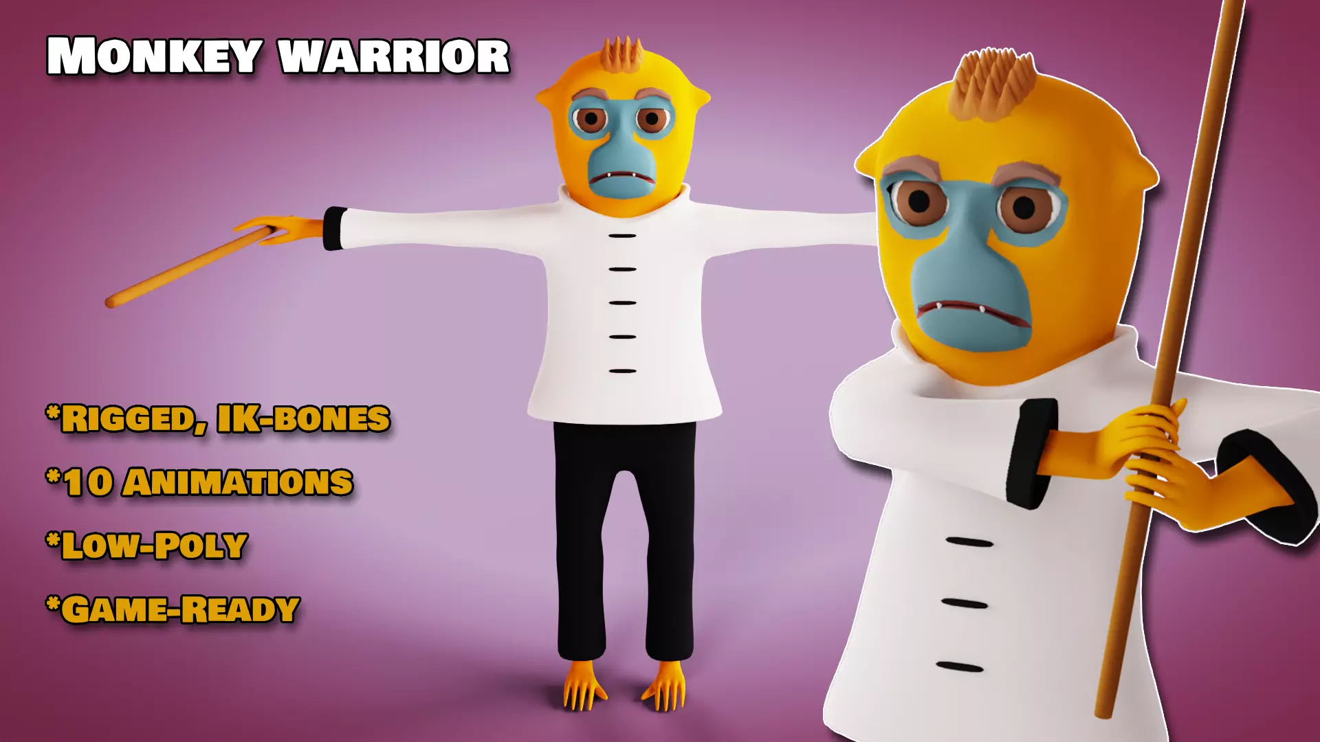 Rigged Kung-fu Warrior Monkey Low-poly 3D model_0