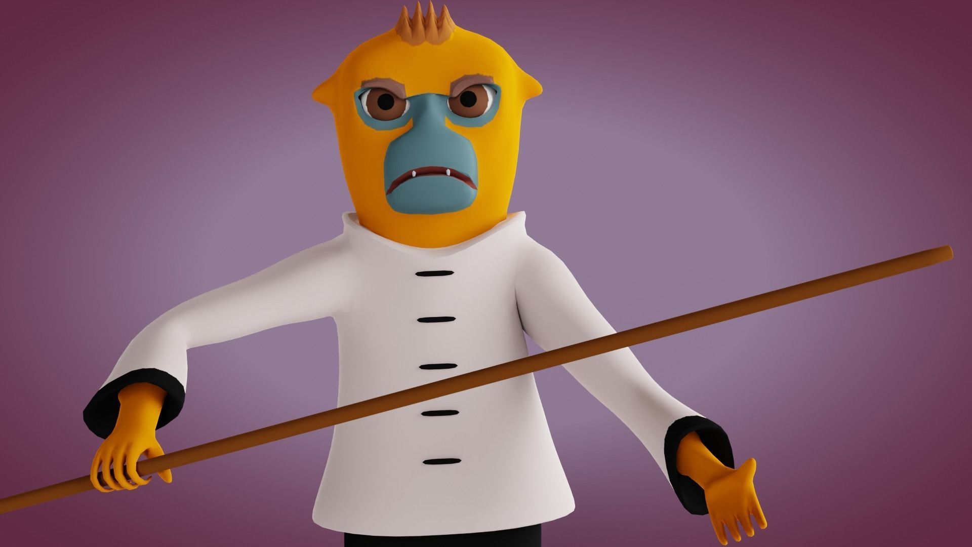 Rigged Kung-fu Warrior Monkey Low-poly 3D model_8