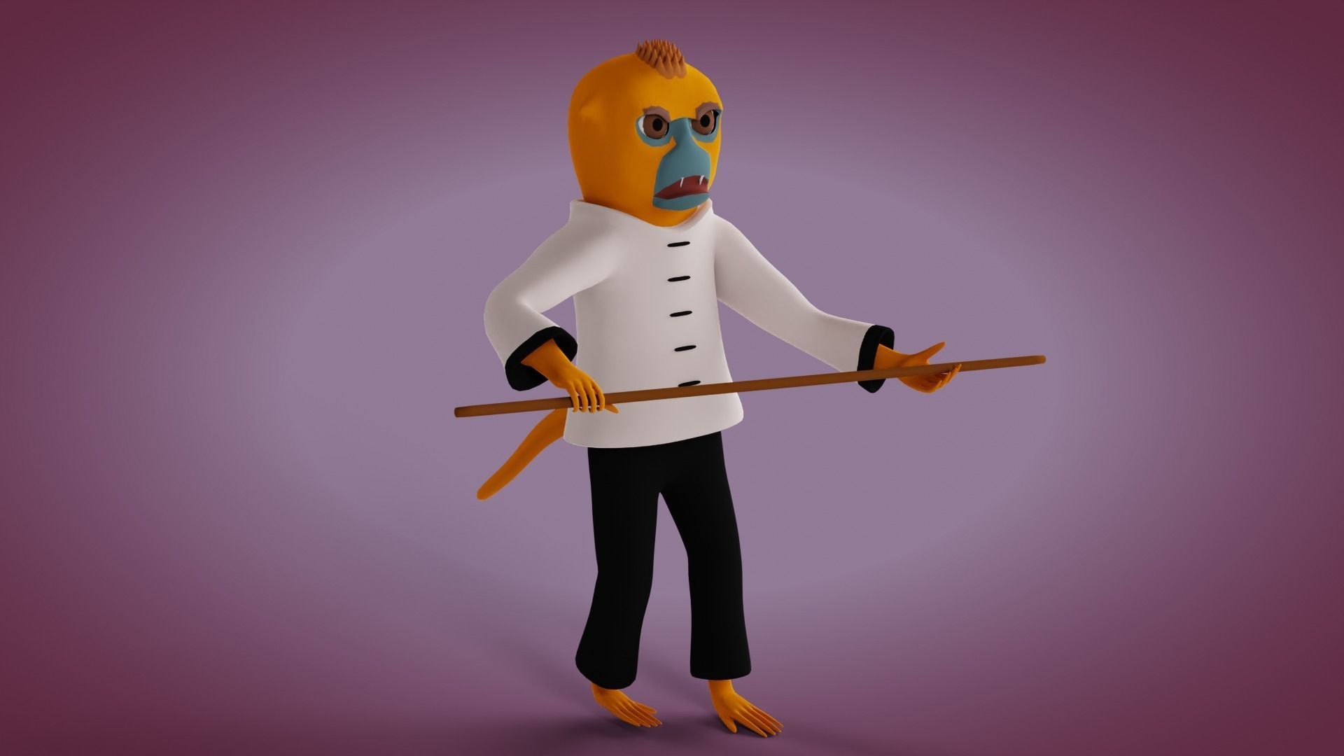 Rigged Kung-fu Warrior Monkey Low-poly 3D model_7