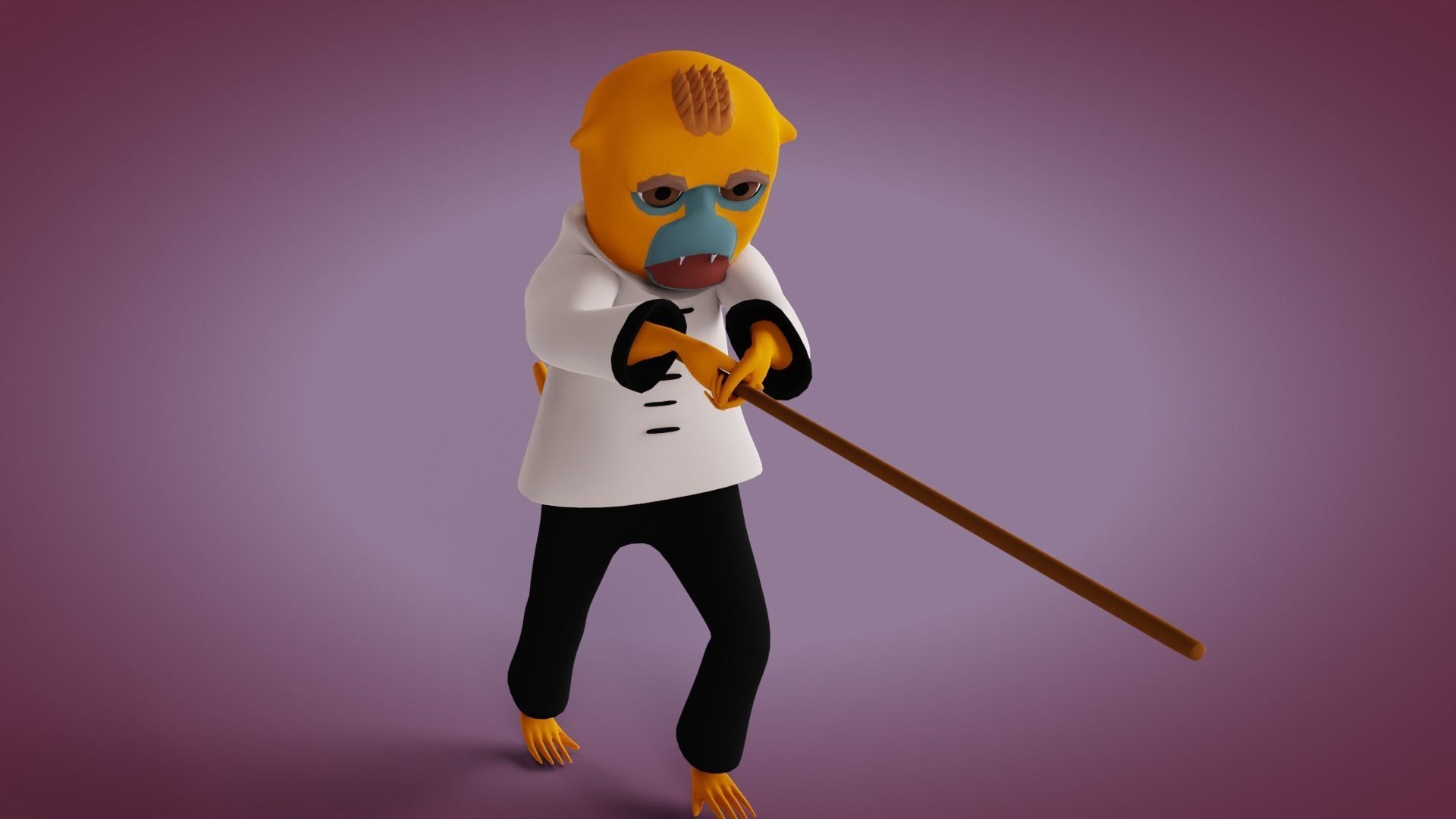 Rigged Kung-fu Warrior Monkey Low-poly 3D model_13